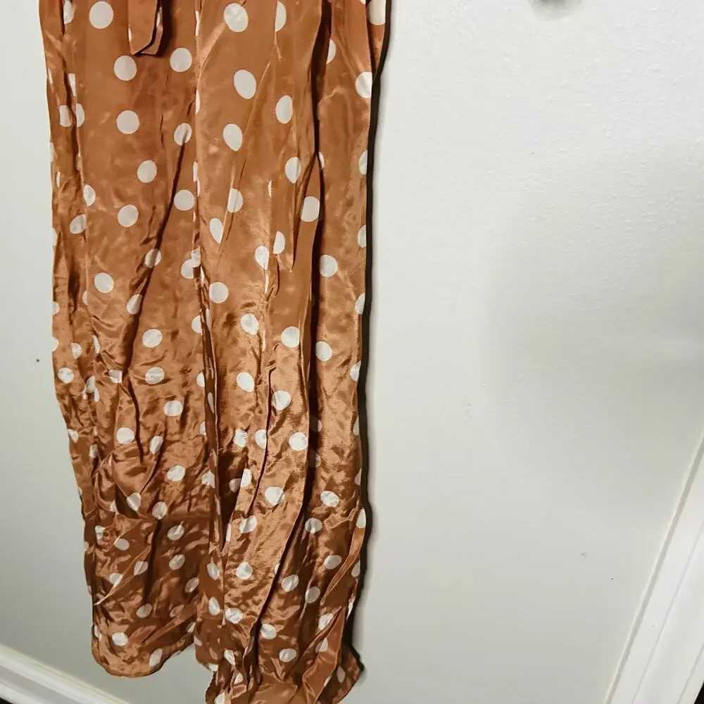 byTiMo Polka Dot Tan White Hourglass V-Neckline Long Sleeve Midi Dress Size S - Picture 7 of 13
